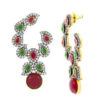 Festive Ruby Red Emerald Green Gold Drop Earring For Women Bulk