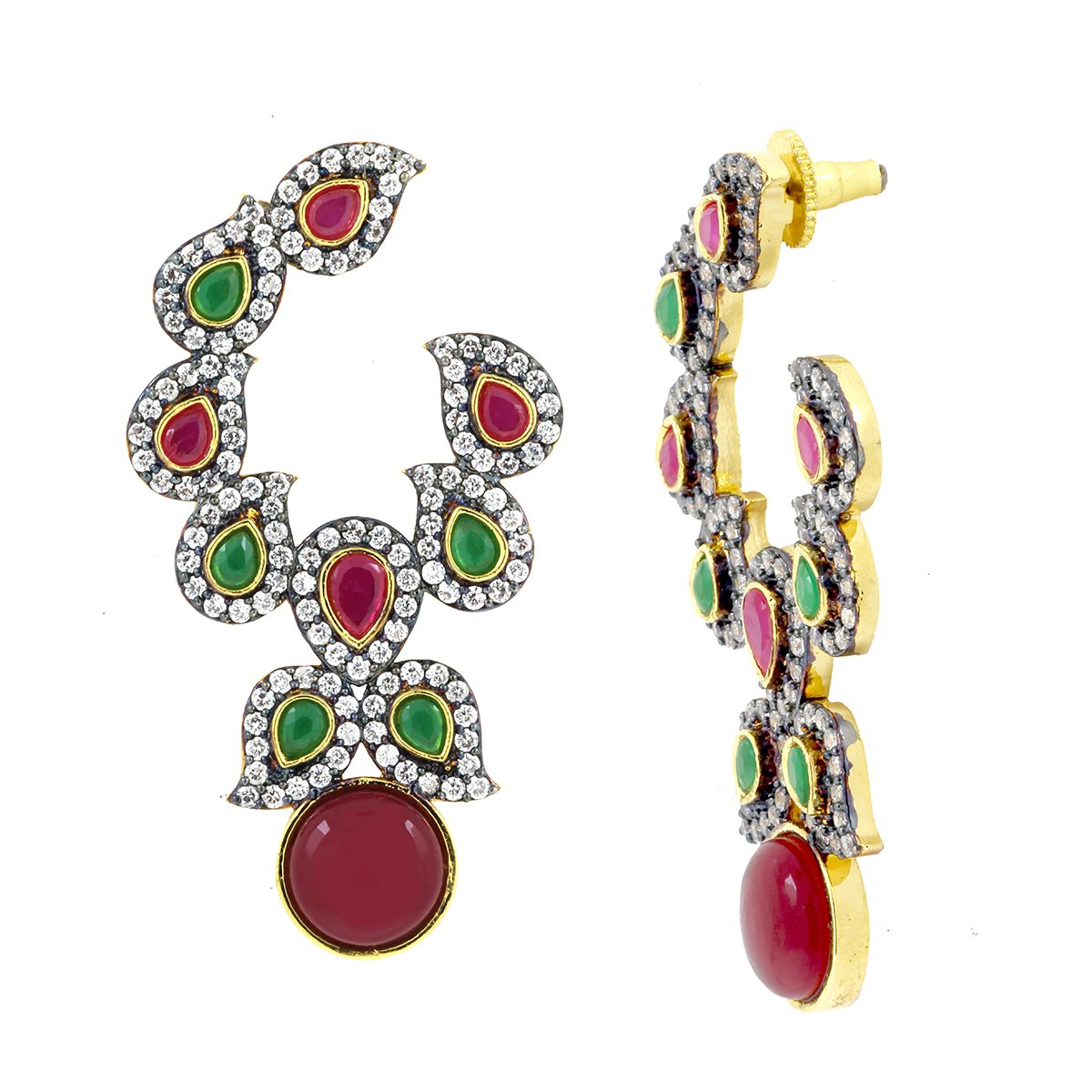 Festive Ruby Red Emerald Green Gold Drop Earring For Women Bulk