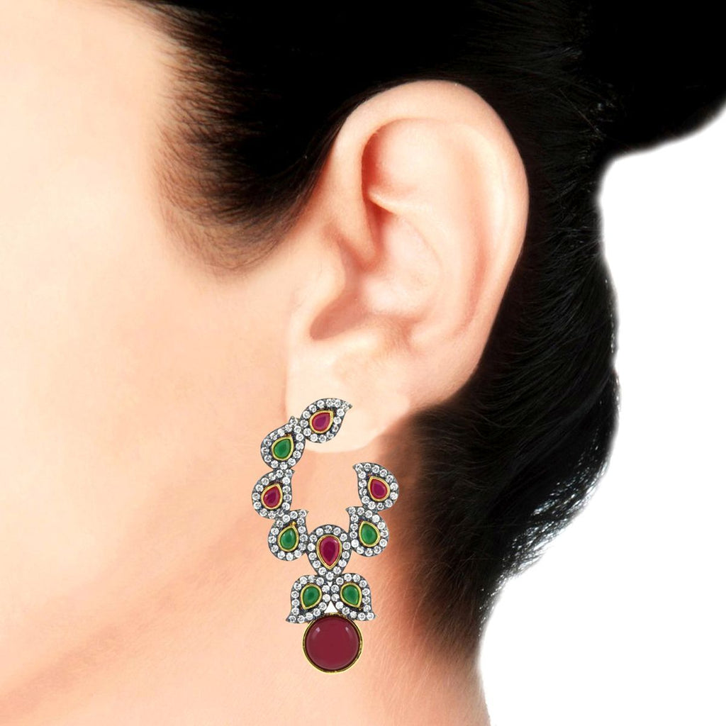 Festive Ruby Red Emerald Green Gold Drop Earring For Women Bulk