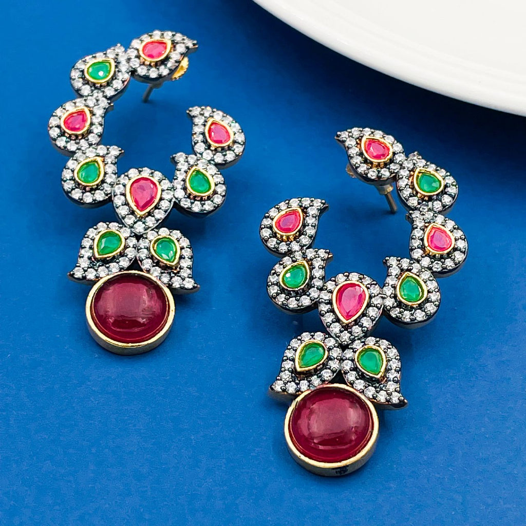 Festive Ruby Red Emerald Green Gold Drop Earring For Women Bulk
