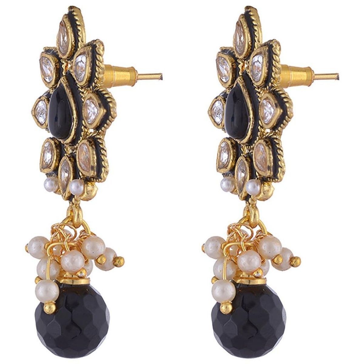 Kundan Flower Pearl Black Stone Meena Earring For Women Bulk