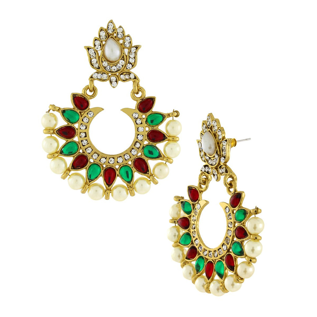 Red Green Stone Pearl American Diamond Chaand Bali Earring Women Bulk