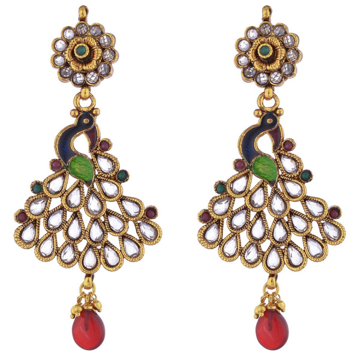 Peacock Antique Gold Plated Meenakari Kundan Earring For Women Bulk Main image