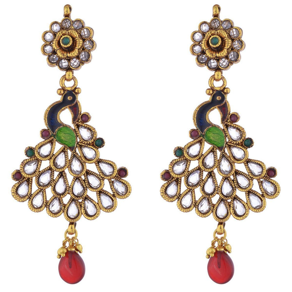 Peacock Antique Gold Plated Meenakari Kundan Earring For Women Bulk