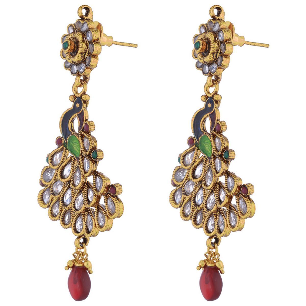 Peacock Antique Gold Plated Meenakari Kundan Earring For Women Bulk Secondary image