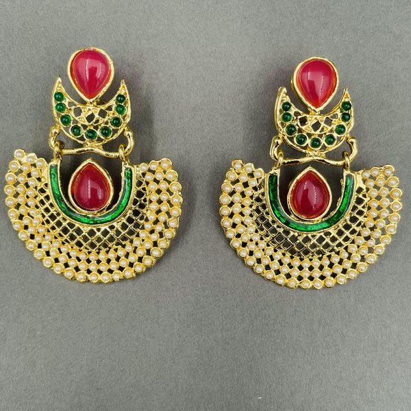 Chaand Red Green Gold Plated Pearl Bali Earring For Women Bulk Main image