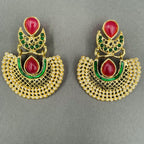 Chaand Red Green Gold Plated Pearl Bali Earring For Women Bulk