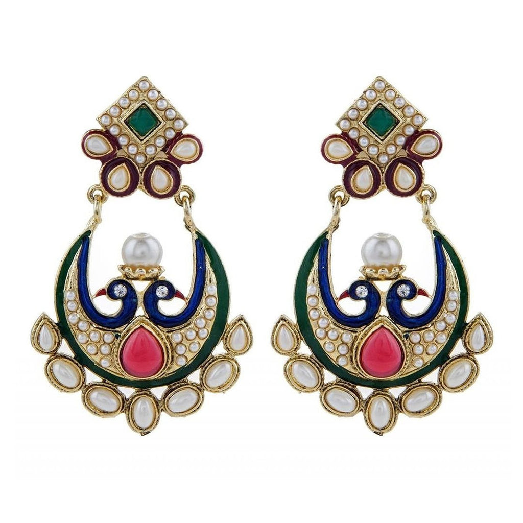 Chaand Peacok Red Green Gold Plated Pearl Bali Earring For Women Bulk
