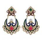 Chaand Peacok Red Green Gold Plated Pearl Bali Earring For Women Bulk