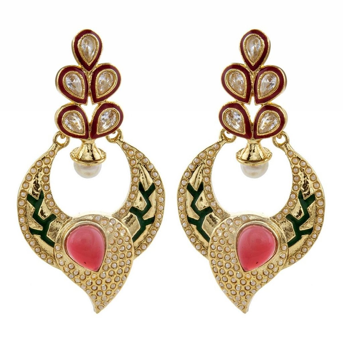 Red Green Gold Plated Meenakari Pearl Earring For Women Bulk Main image