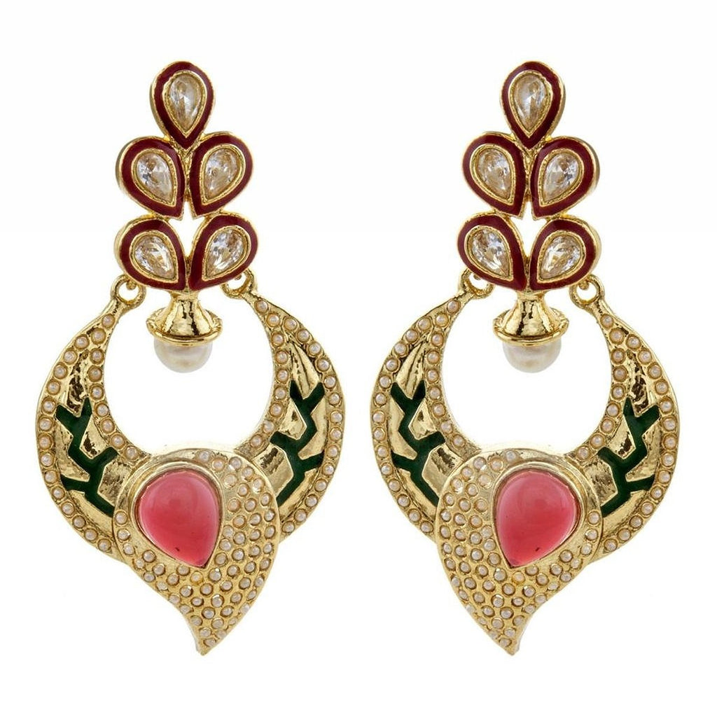 Red Green Gold Plated Meenakari Pearl Earring For Women Bulk