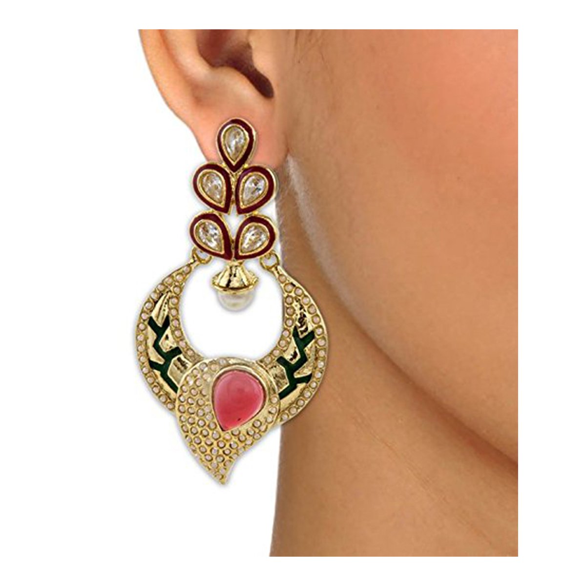 Red Green Gold Plated Meenakari Pearl Earring For Women Bulk