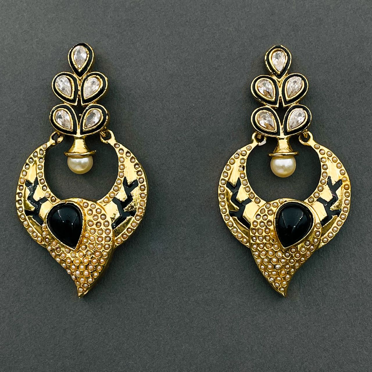 Kundan Polki Black Meenakari Pearl Earring For Women Bulk