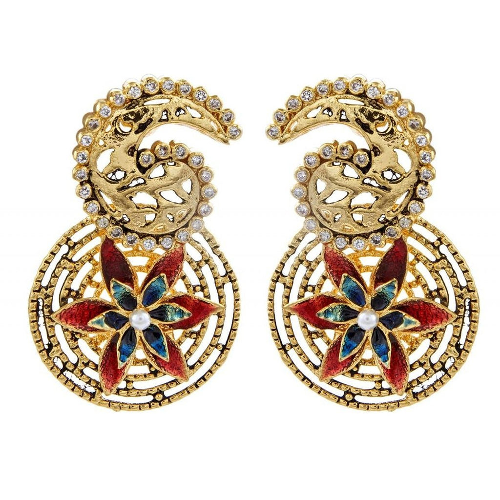 Filigree Gold Plated Meenakari American Diamond Earring For Women