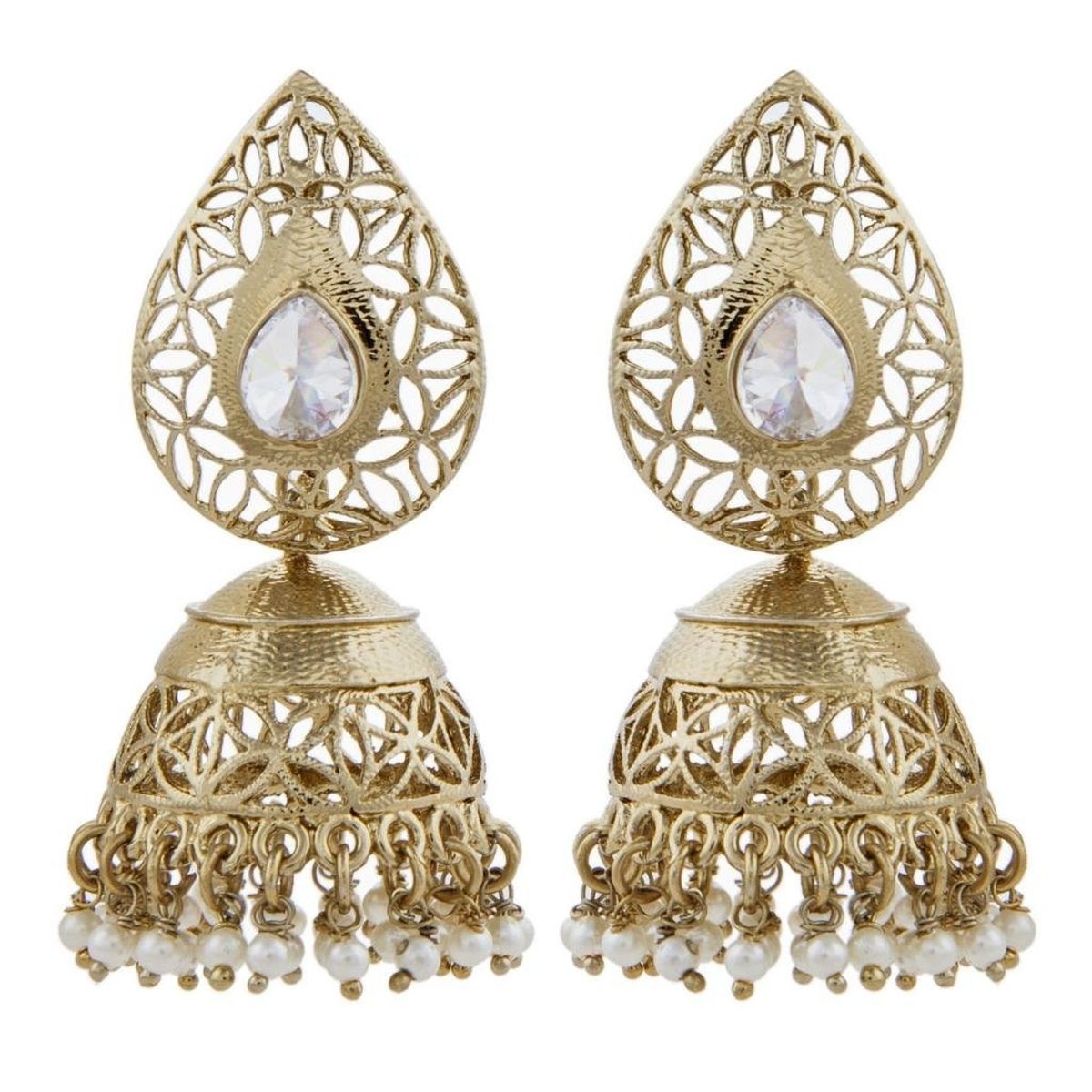 Gold Plated American Diamond Kundan Pearl Jhumki Earring Women Bulk Main image