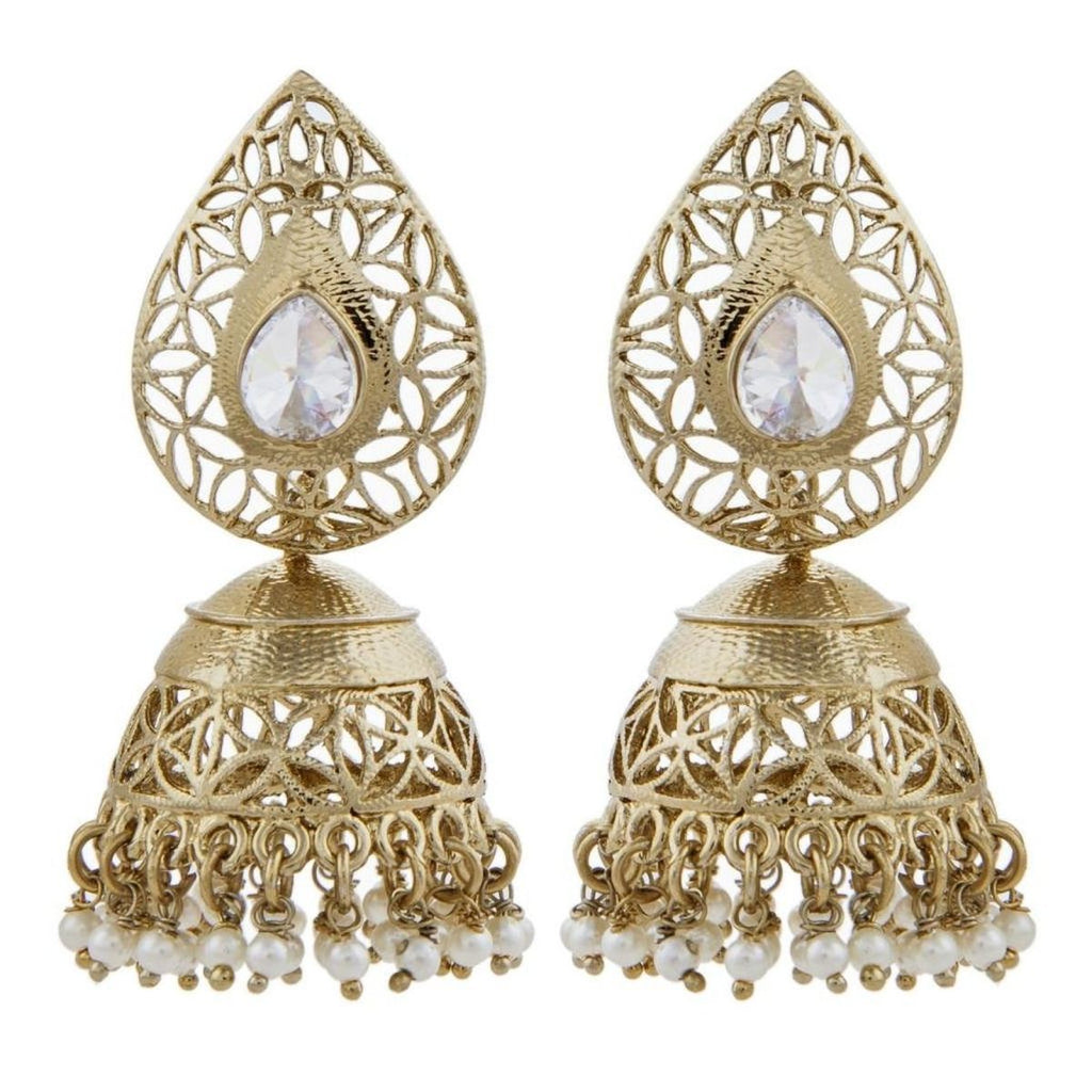 Gold Plated American Diamond Kundan Pearl Jhumki Earring Women Bulk