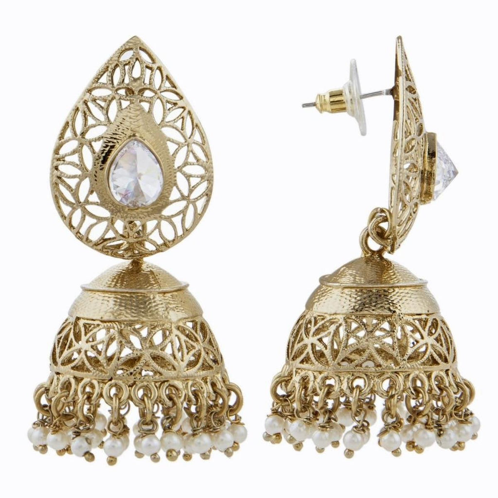 Gold Plated American Diamond Kundan Pearl Jhumki Earring Women Bulk
