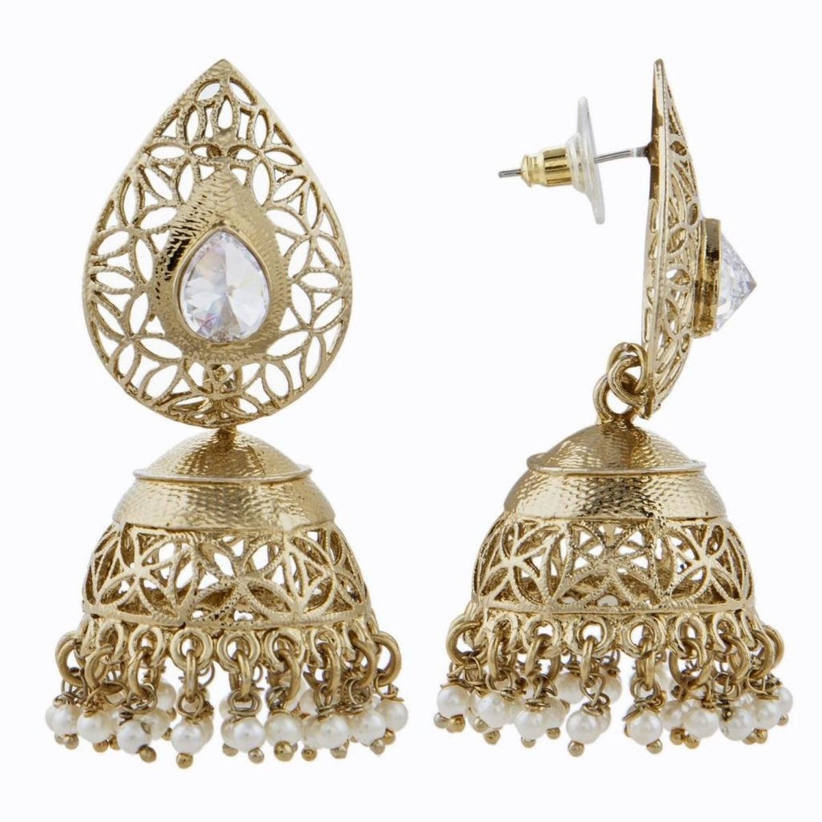 Gold Plated American Diamond Kundan Pearl Jhumki Earring Women Bulk