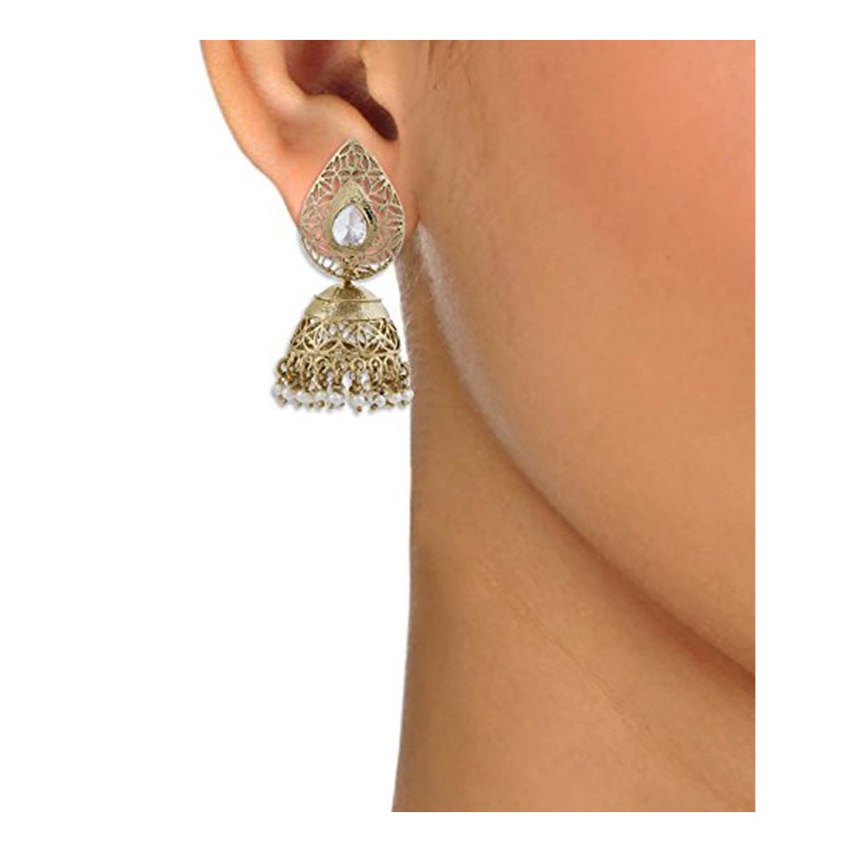Gold Plated American Diamond Kundan Pearl Jhumki Earring Women Bulk