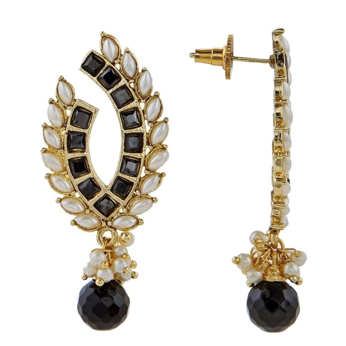 Black Baguette Pearl Gold Plated Traditional Designer Earring Bulk