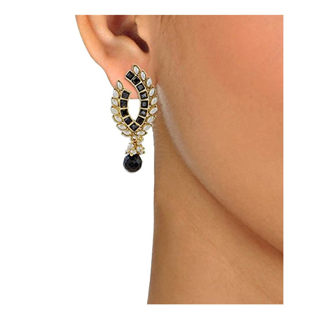 Black Baguette Pearl Gold Plated Traditional Designer Earring Bulk