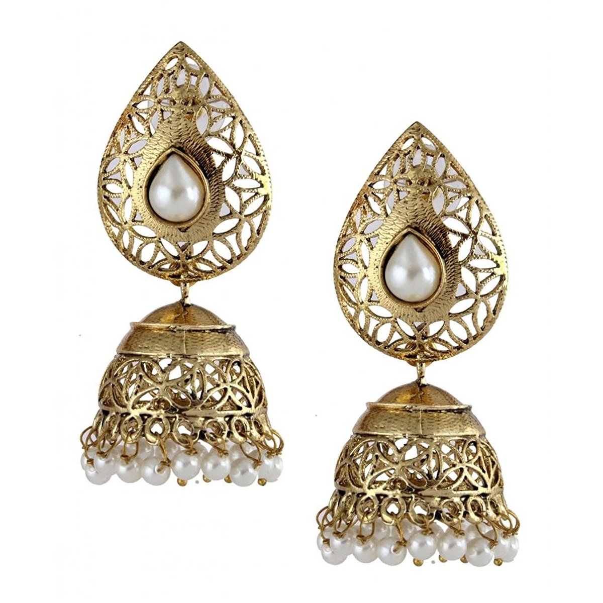 Filigree Gold Plated Pearl Jhumki Earring For Women Bulk Main image