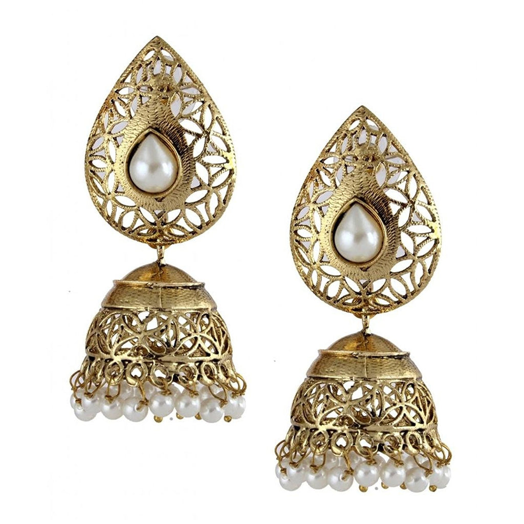 Filigree Gold Plated Pearl Jhumki Earring For Women Bulk