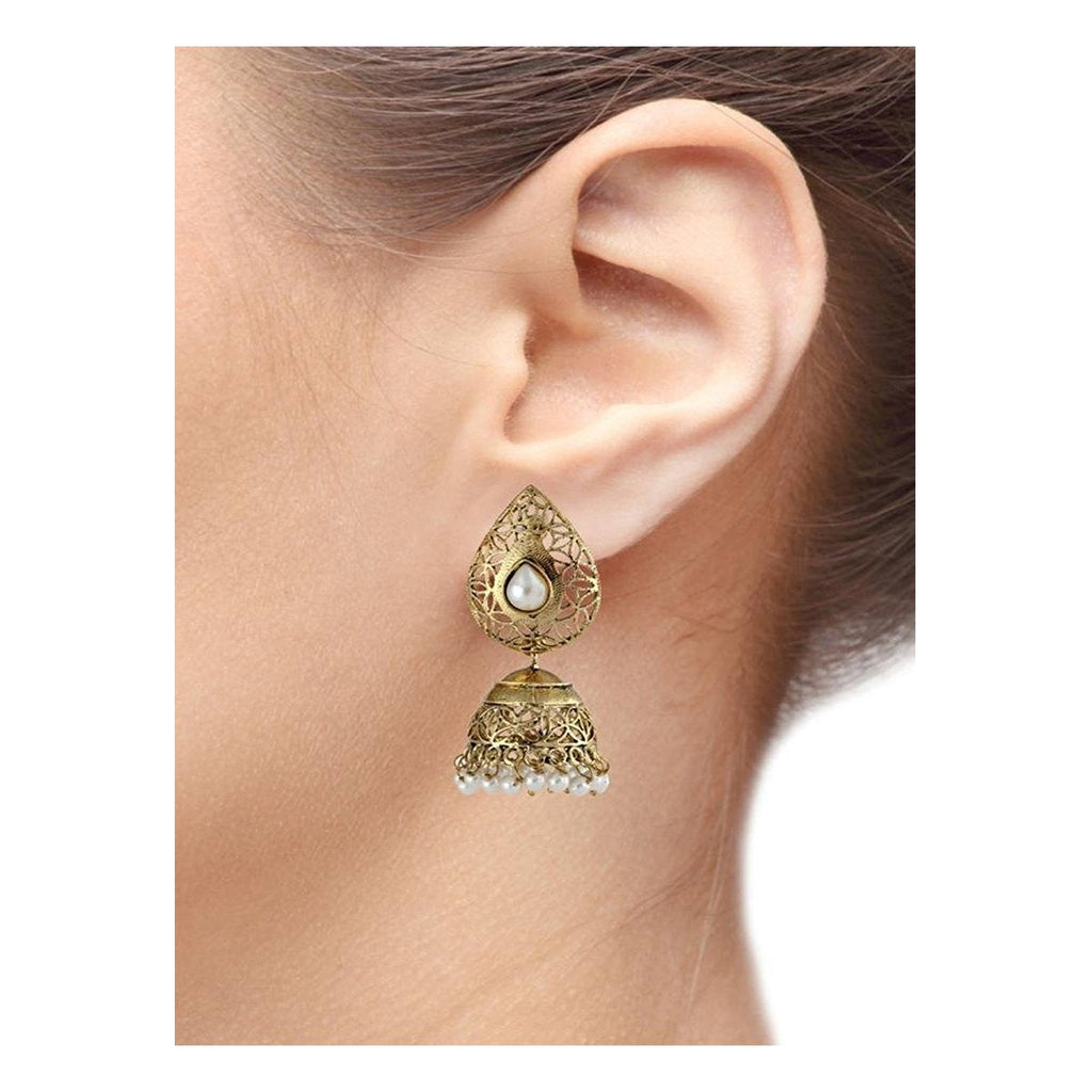Filigree Gold Plated Pearl Jhumki Earring For Women Bulk