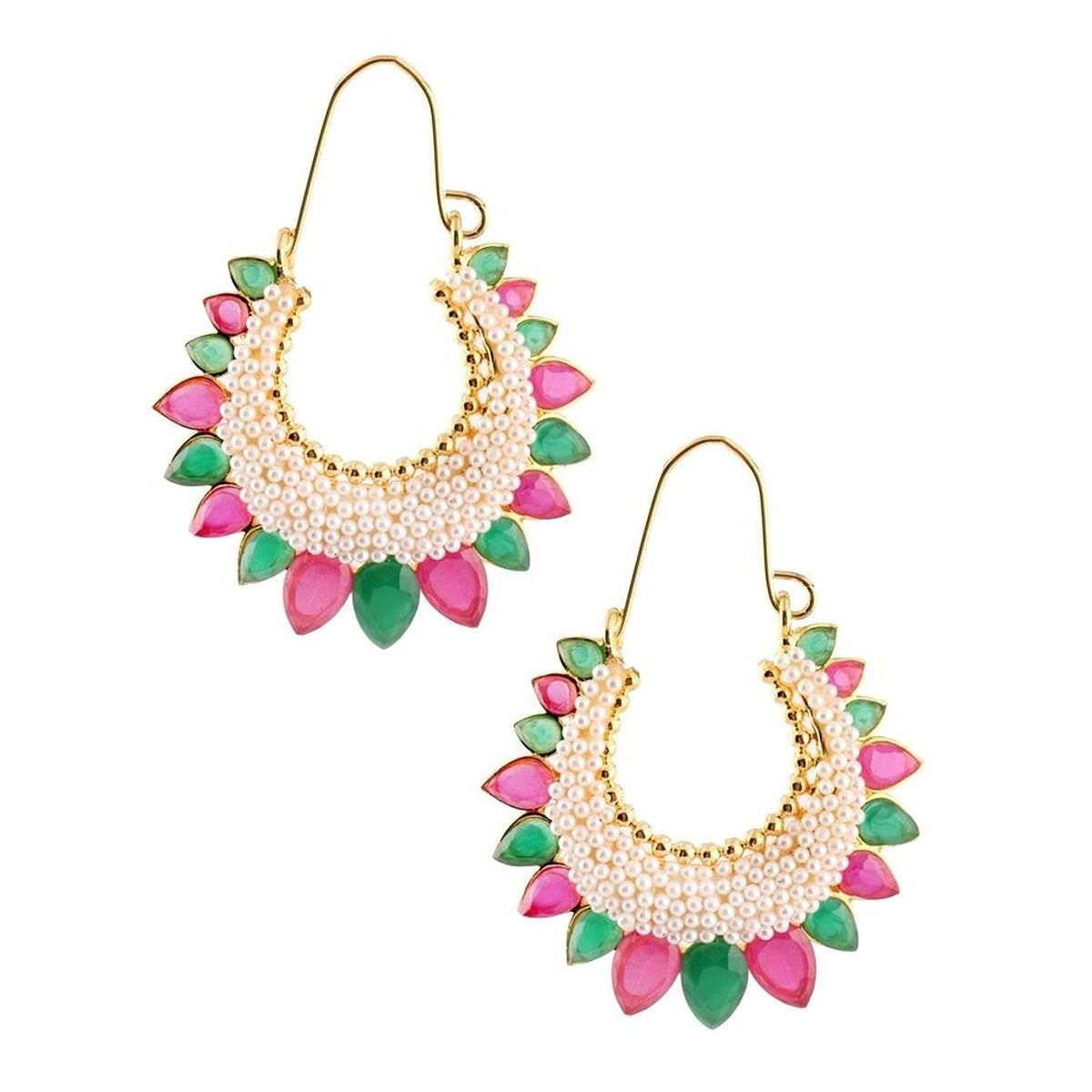 Chaand Red Green Gold Plated Pearl Bali Earring For Women Bulk Main image