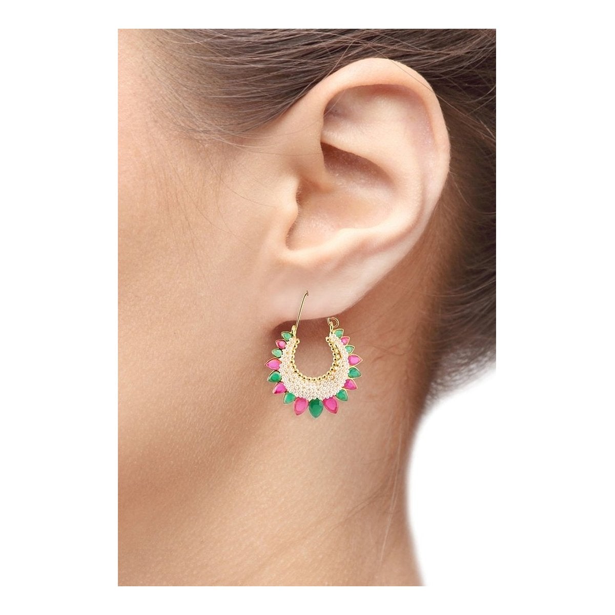Chaand Red Green Gold Plated Pearl Bali Earring For Women Bulk Secondary image