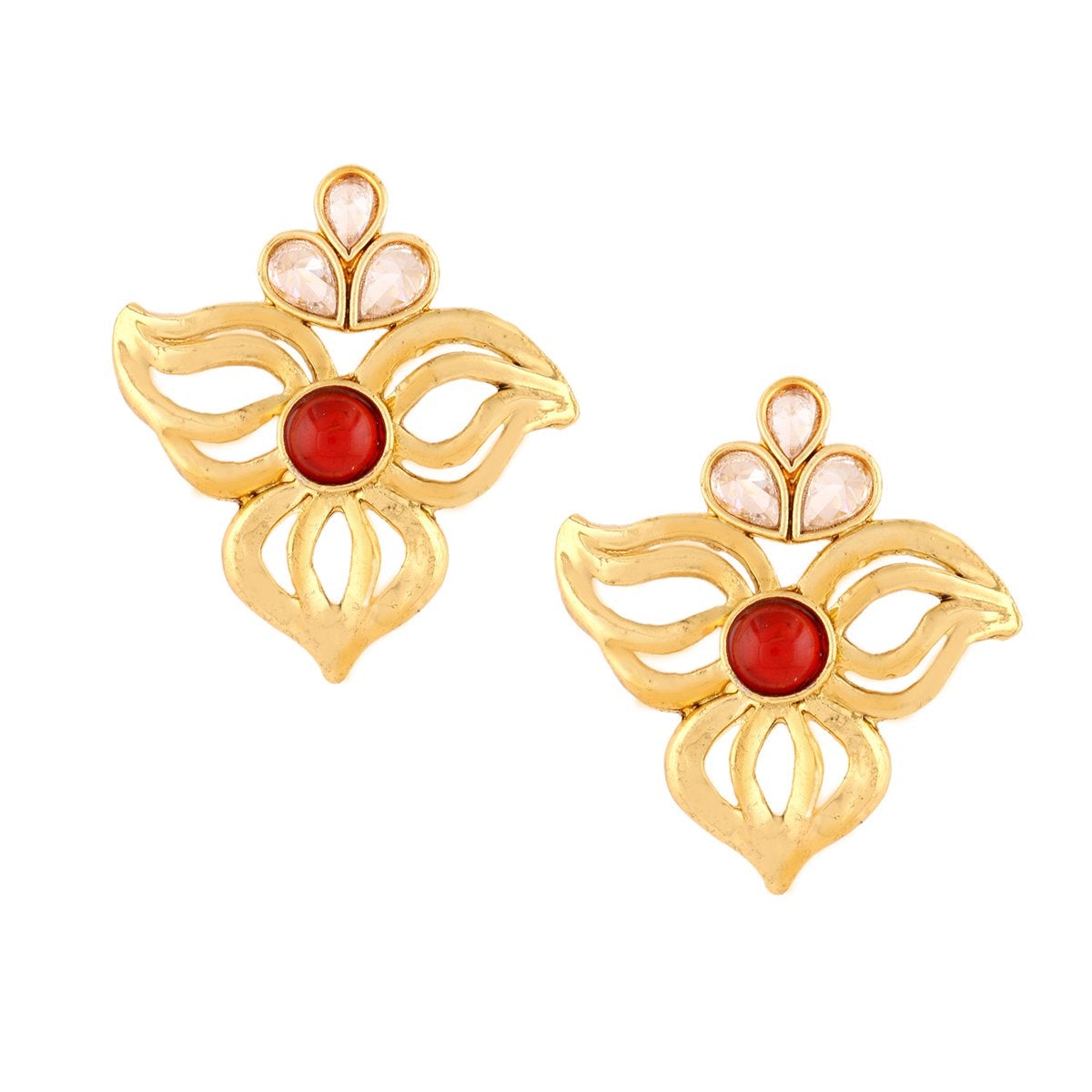 Cute Gold Plated Ruby Red Filigree Stud Earring For Women. Bulk
