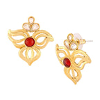 Cute Gold Plated Ruby Red Filigree Stud Earring For Women. Bulk
