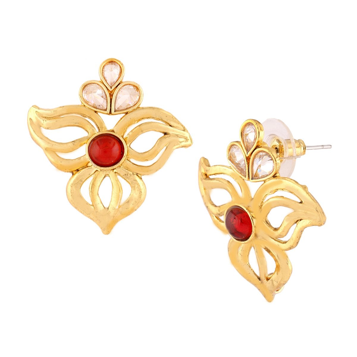 Cute Gold Plated Ruby Red Filigree Stud Earring For Women. Bulk