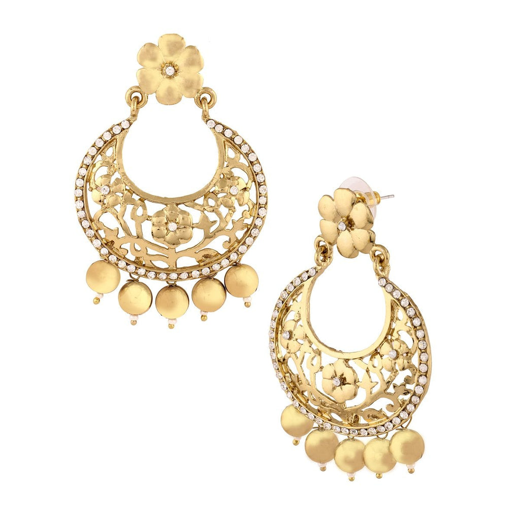 Antique Gold Plated Floral Large Chaand Bali Earring For Women Bulk