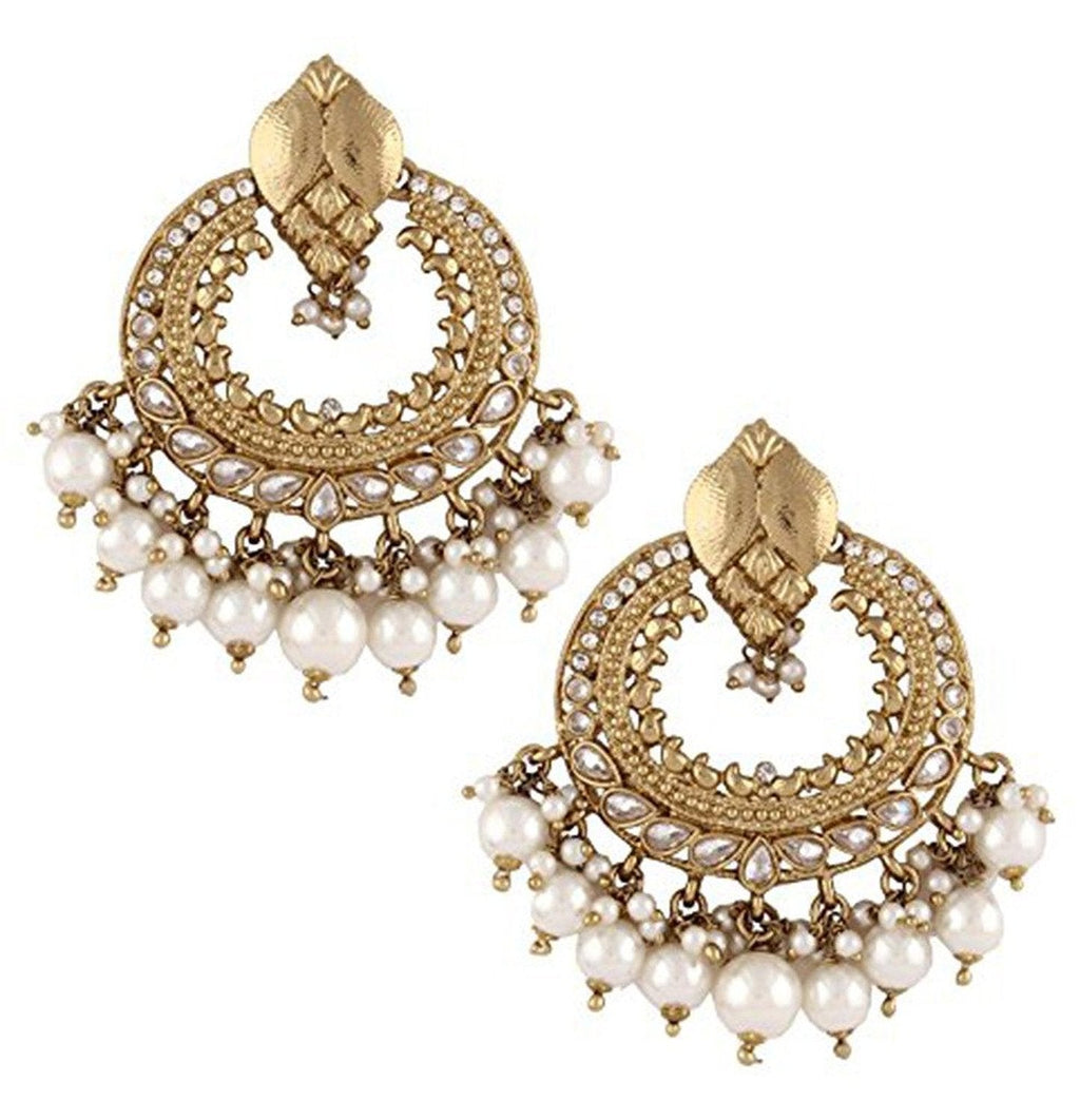 Pearl Kundan American Diamond Antique Gold Chaand Jhumki Earring Bulk