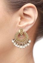 Pearl Kundan American Diamond Antique Gold Chaand Jhumki Earring Bulk