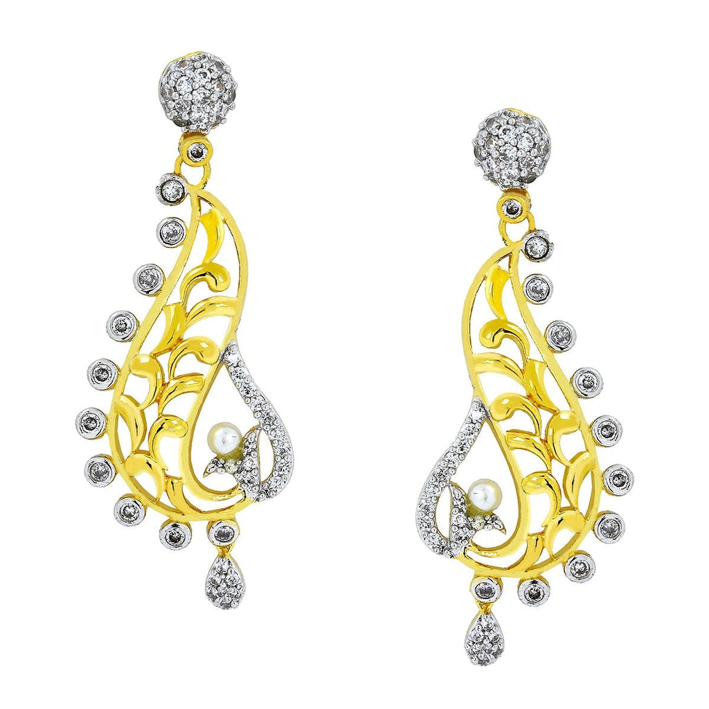 American Diamond Gold Gold-Plated Dangle & Drop Earring For Women