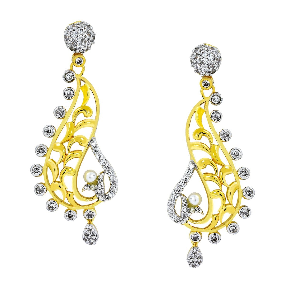 American Diamond Gold Gold-Plated Dangle & Drop Earring For Women