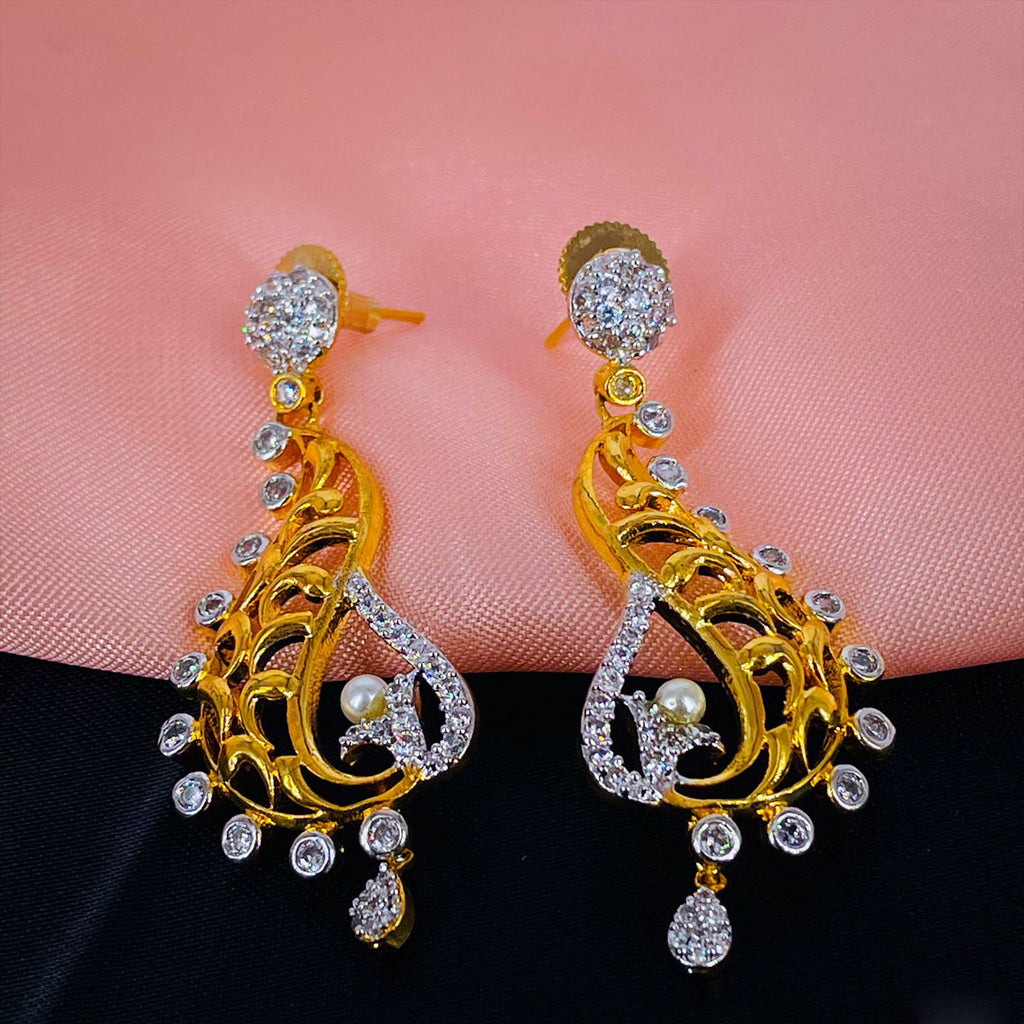American Diamond Gold Gold-Plated Dangle & Drop Earring For Women