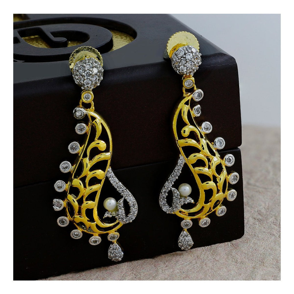 American Diamond Gold Gold-Plated Dangle & Drop Earring For Women