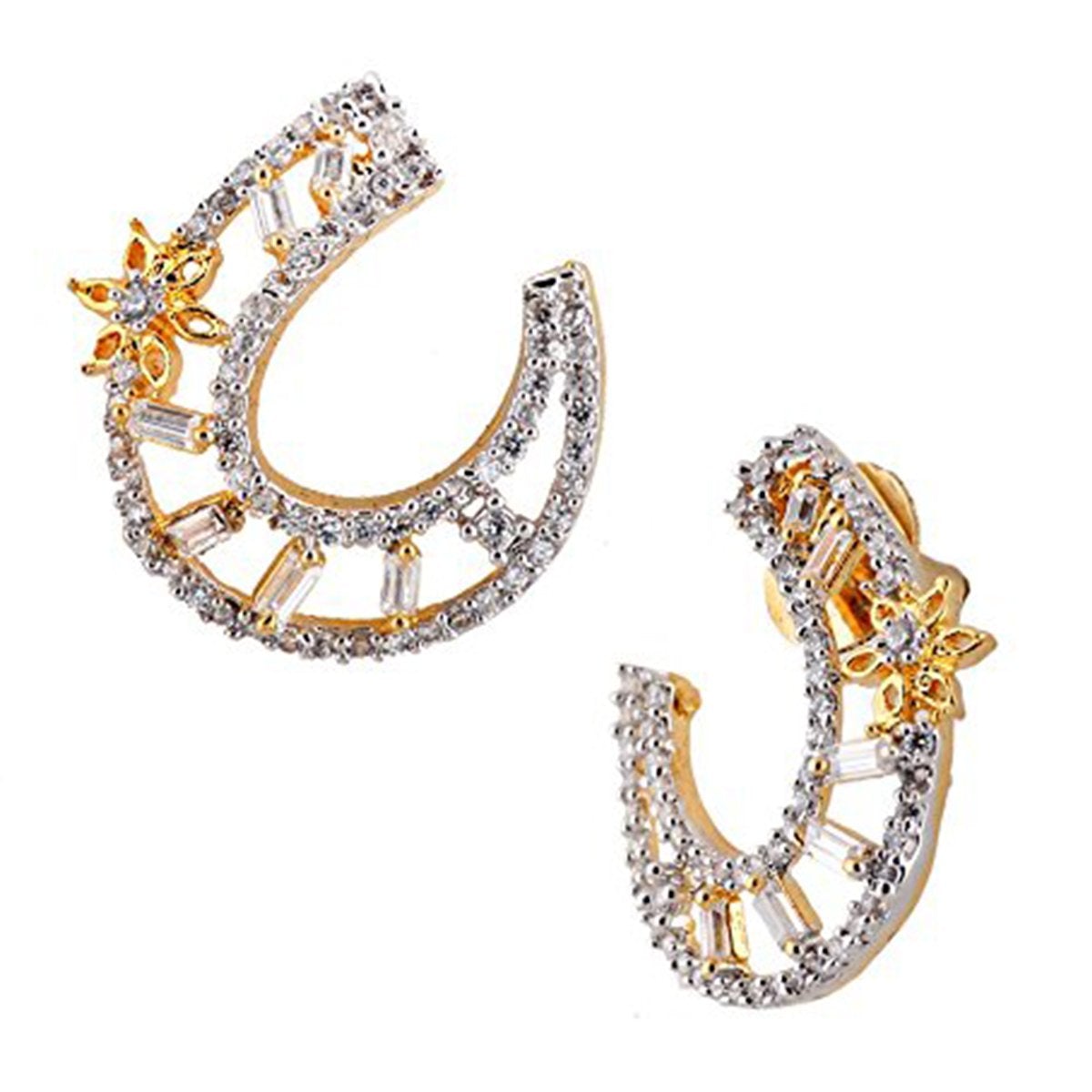 Crescent Flower American Diamond Baguette Earring For Women Bulk