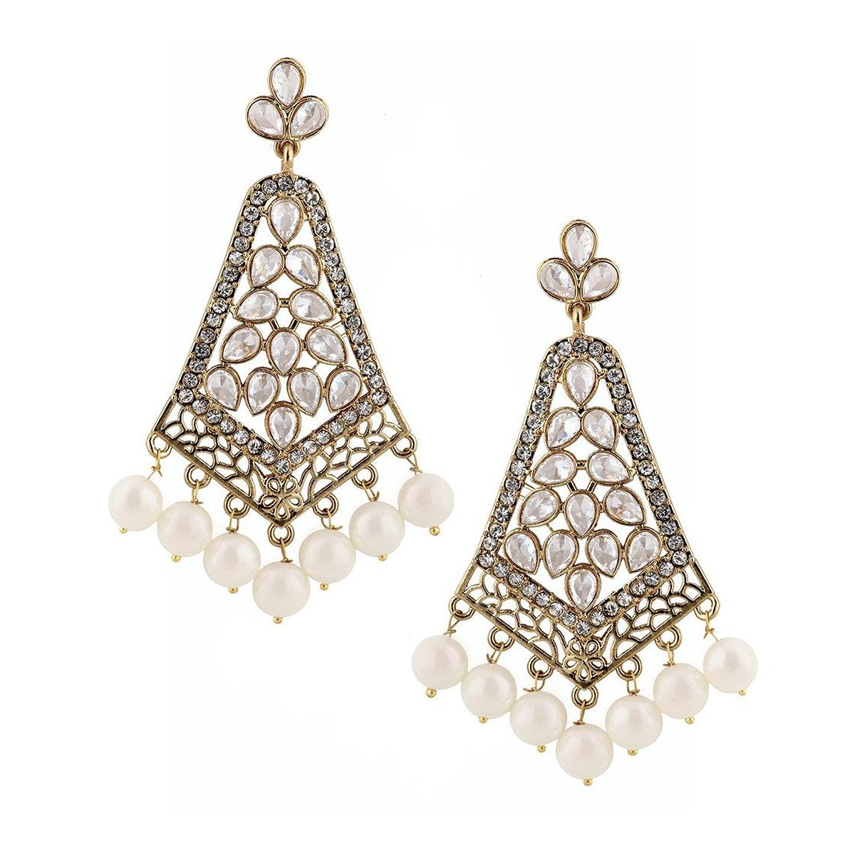 Kundan American Diamond Pearl Chandelier Gold Dangle Earring Bulk Main image