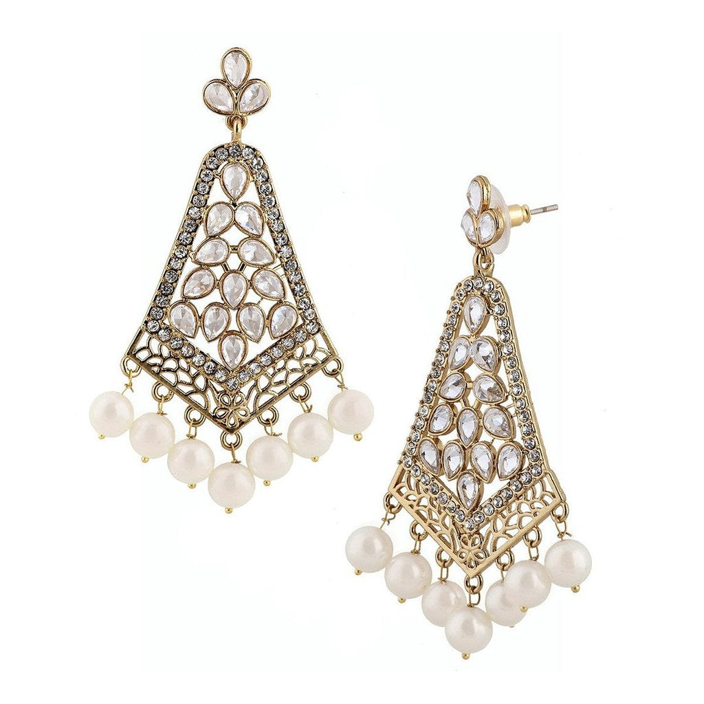 Kundan American Diamond Pearl Chandelier Gold Dangle Earring Bulk