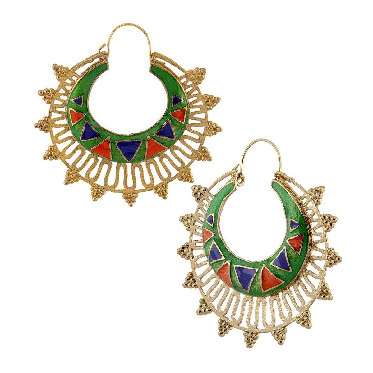 Green Meena Large Antique Gold Plated Chaand Bali Earring Women Bulk