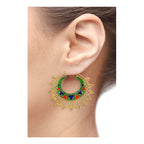 Green Meena Large Antique Gold Plated Chaand Bali Earring Women Bulk