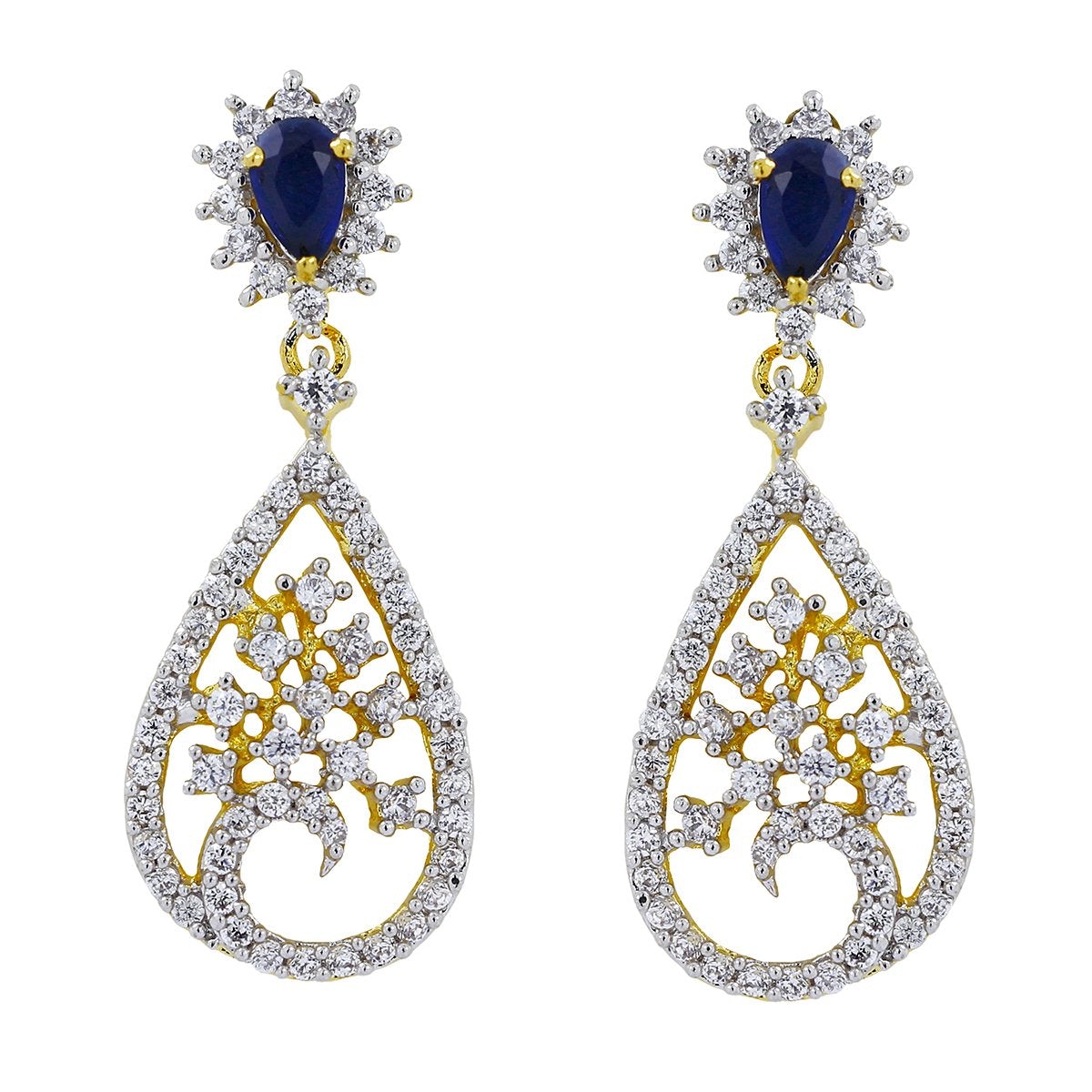 Sapphire Blue CZ Rhodium Dainty Dangle & Drop Earring Bulk Secondary image