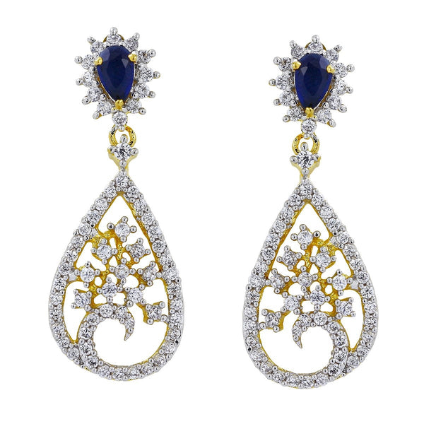 Sapphire Blue CZ Rhodium Dainty Dangle & Drop Earring Bulk Secondary image