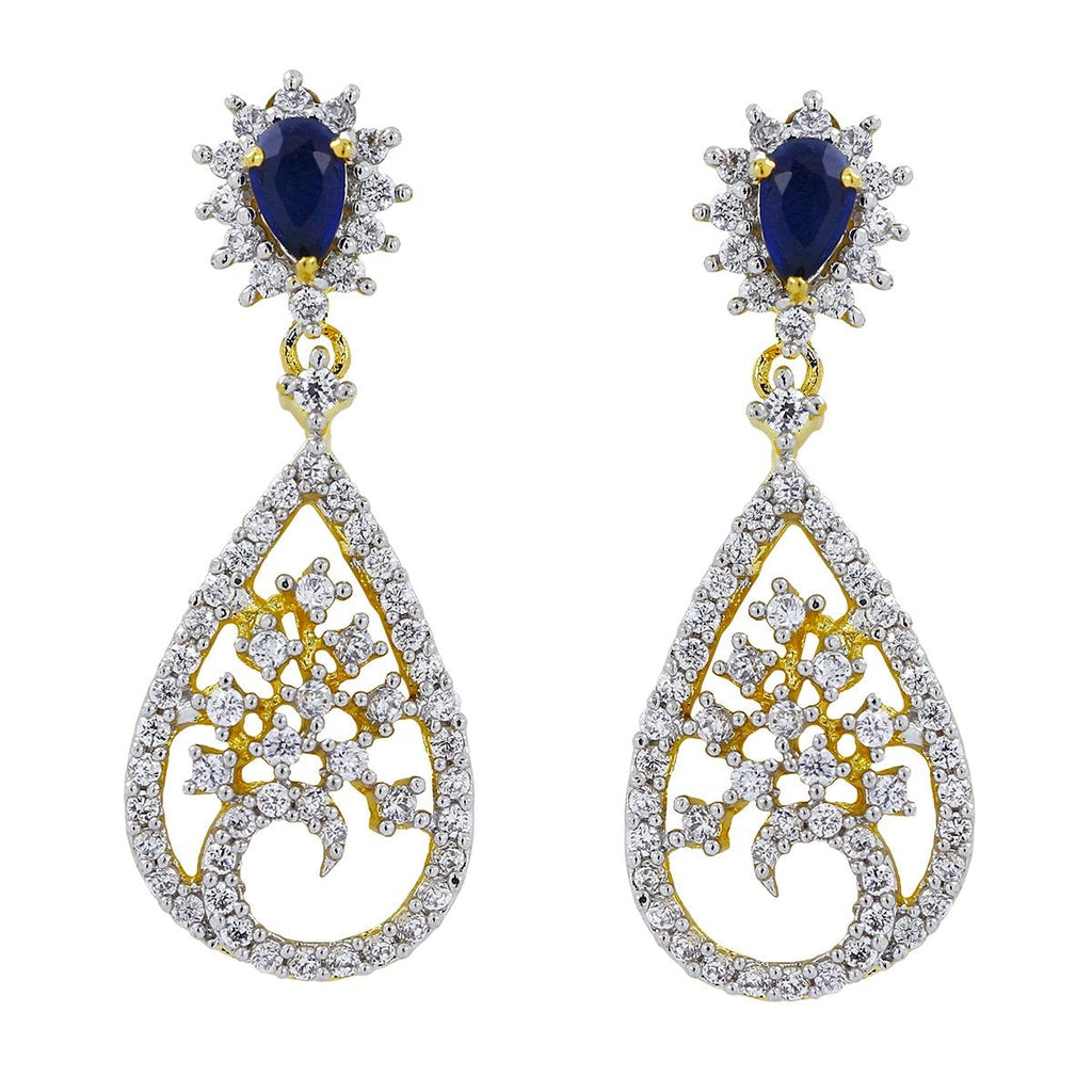 Sapphire Blue CZ Rhodium Dainty Dangle & Drop Earring Bulk
