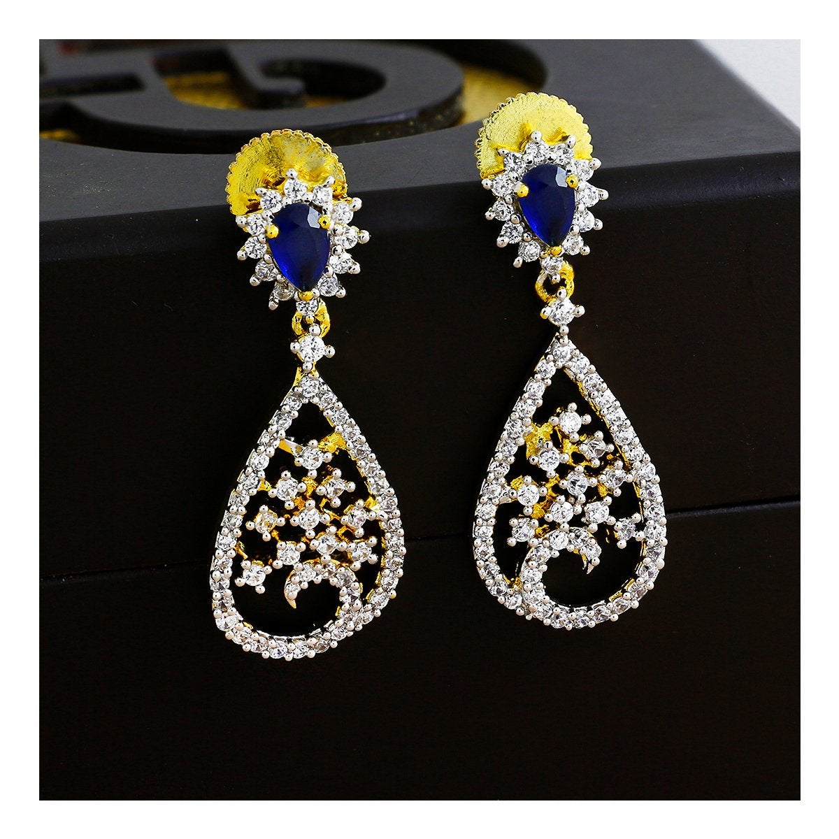 Sapphire Blue CZ Rhodium Dainty Dangle & Drop Earring Bulk Main image