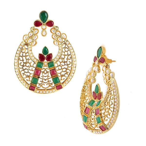 Filigree Gold Plated Red Green Chaand Bali Earring For Women Bulk Secondary image